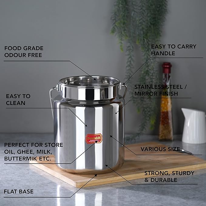 Sumeet Stainless Steel Akhand Jointless Milk Pot with Lid 2000 ml Capacity 13Cm Silver