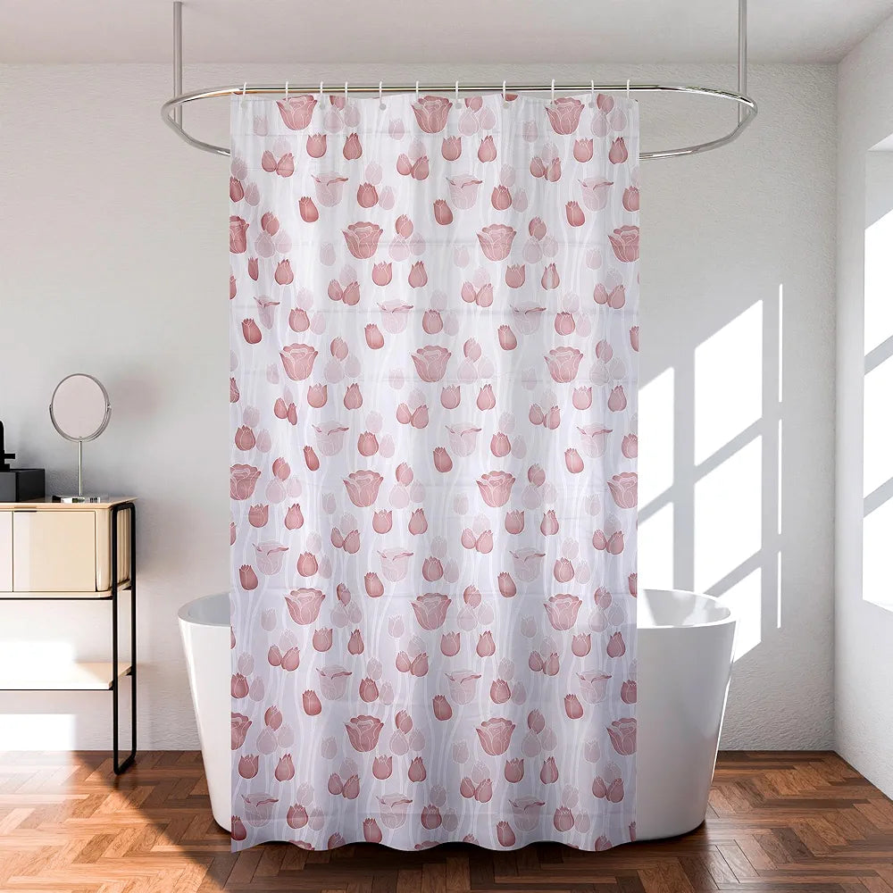 Kuber Industries Shower Curtain Bathroom Shower Curtain 8 Rings Curtain Brown Gulab Blury Transparent
