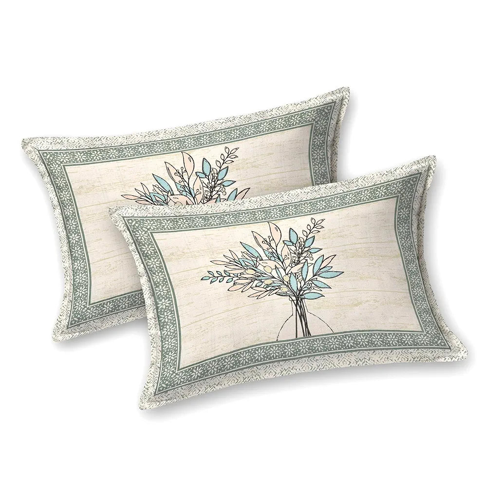 Kuber Industries Double Bedsheet with 2 Pillow Covers 160 TC Premium Cotton Photo Frame Tree Green