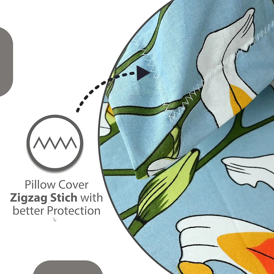 Divine Casa 100% Cotton Bedsheet for Single Bed 144 TC Bedsheet Single Size Bed Cotton with 1 Pillow Cover Colour Soft Sky Blue