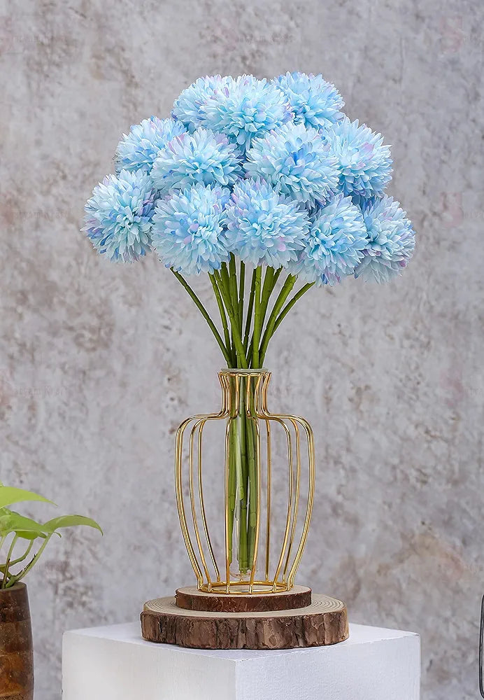 Artificial Chrysanthemum Hydrangea Ball Flower Sticks Sky Blue