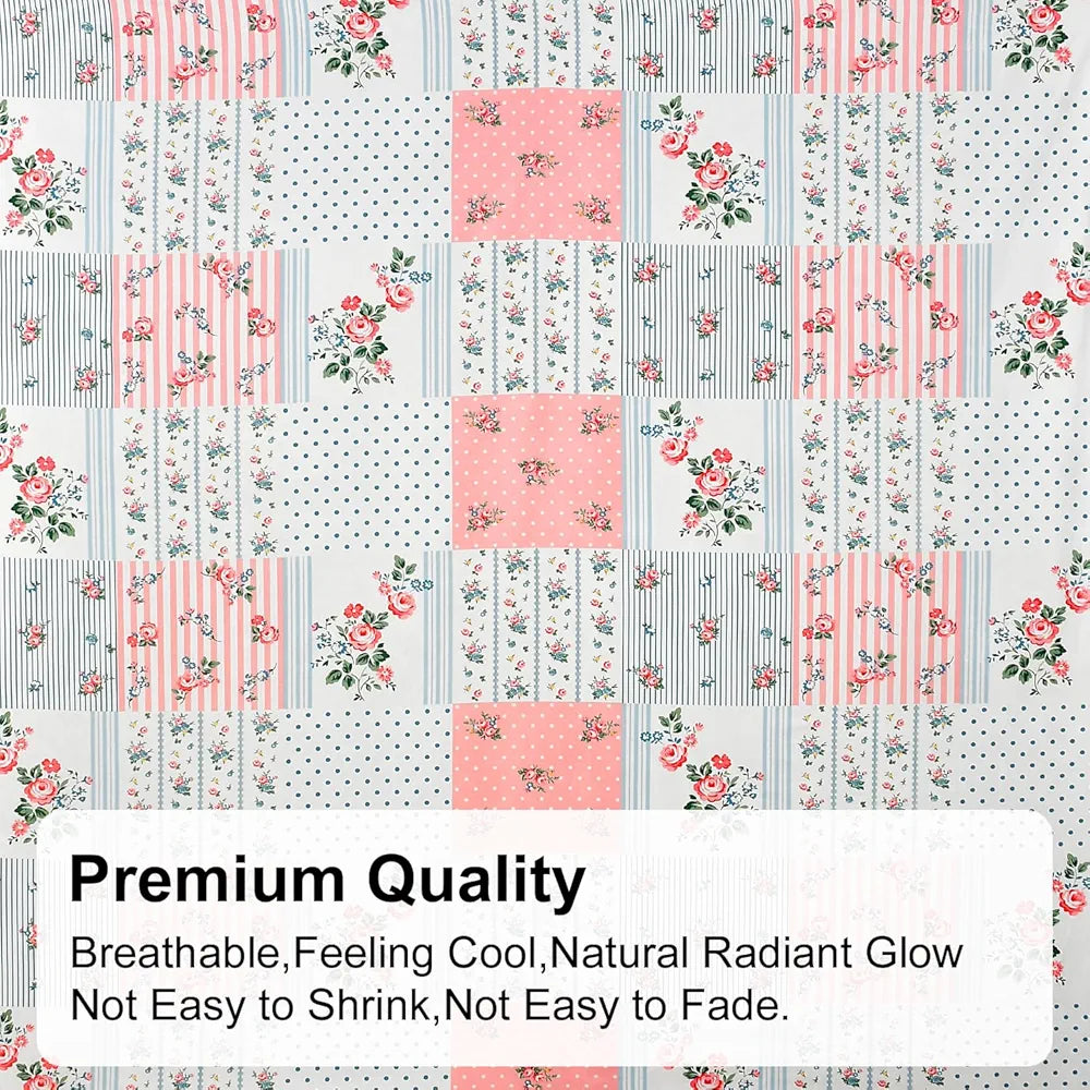 Fresh From Loom Floral Print King Size Fitted Bedsheet Set Microfiber 240 TC 2 Pillow Covers Pink White