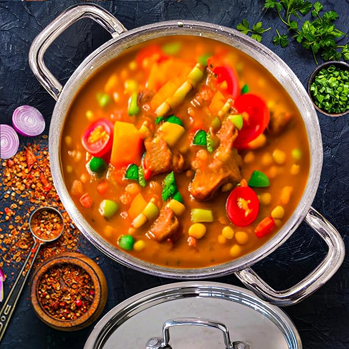 Solara Stainless Steel Triply Kadhai With Lid - 22 Cm | Induction Friendly | Triply Stainless Steel Cookware | Kadai With Lid