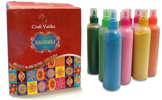 CraftVatika Rangoli Making Tools Kit Set of 12 Rangoli Color Powder Bottles
