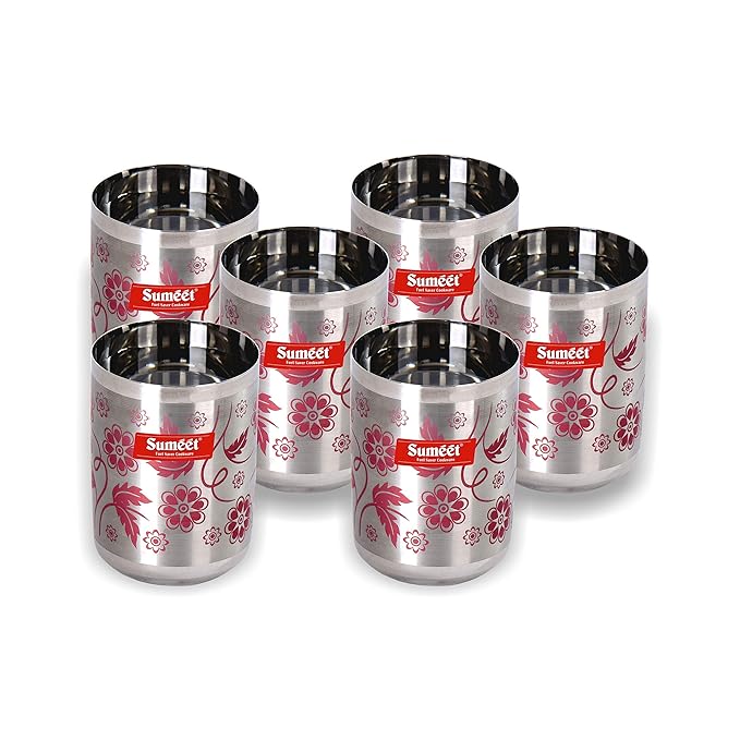 Sumeet Stainless steel Laser printed Miracle Glass Set of 6 Pcs (Capacity - 300 ml Each)