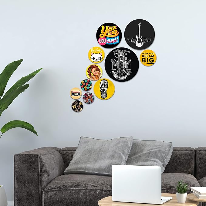 Artvibes Designer Mdf Wooden Wall Hanging Decoration Item for Home | Pack of 11 Pieces