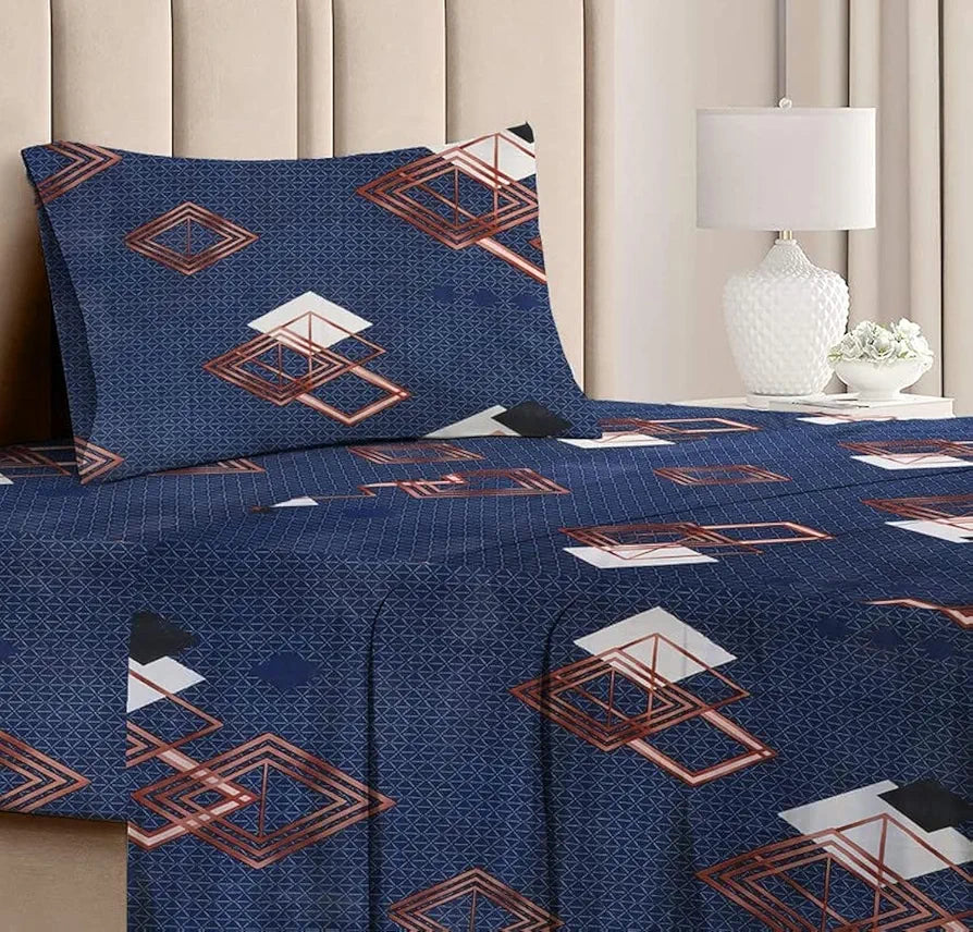 BSB HOME Premium Forever Modern Style Glace Cotton Floral Pattern 1 Single Size Bed bedsheet and 1 Pillow Cover Black & White