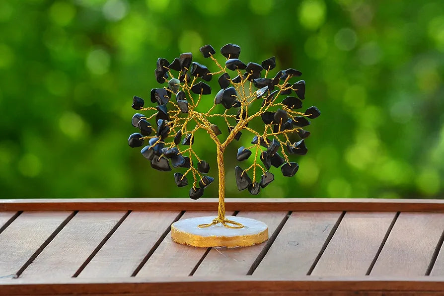Reikved Black Tourmaline Stone Crystal Tree for Good Luck - Feng Shui Item