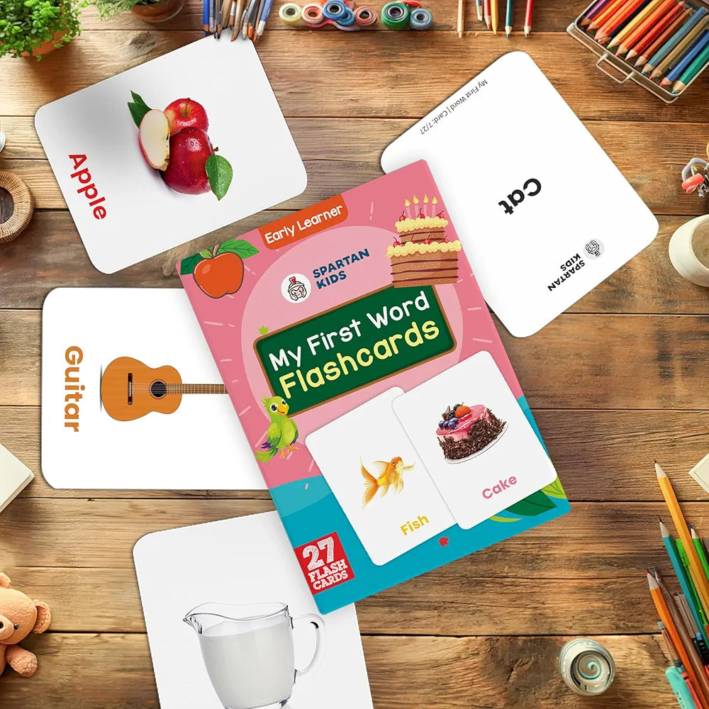 SPARTAN KIDS My First Word Flash Cards for Kids | 27 Early Learning Flash Cards Easy & Fun Way of Learning 1 Year to 6 Years Babies, for Language_Skills