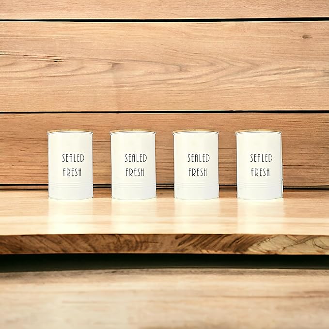 Femora Kitchen Storage Jars Tin Jar With Wooden Lid Air Tight Jar | 900 Ml | Set of 4