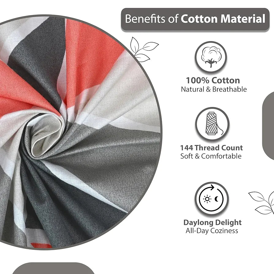 Divine Casa 144 TC 100% Cotton Bedsheet for Single Bed with 1 Pillow Cover Colour Red Grey