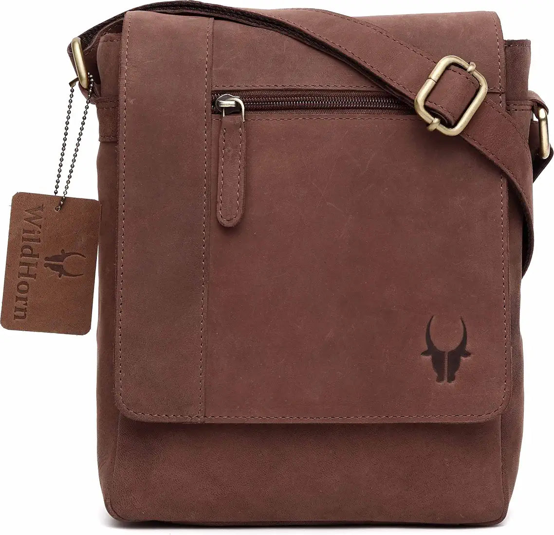 WildHorn� Leather 8.5 inch Sling Messenger Bag for Men I Multipurpose Crossbody Bag I Travel Bag with Adjustable Strap I IDIMENSION: L- 8.5inch H- 10.5inch W- 3inch