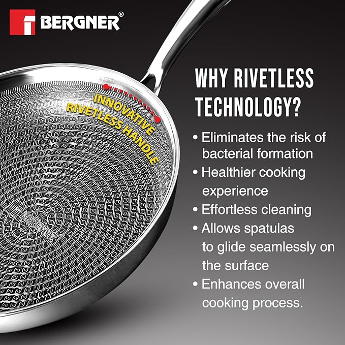 Bergner Hitech Triply Non-Stick 28 cm Frypan with Glass Lid