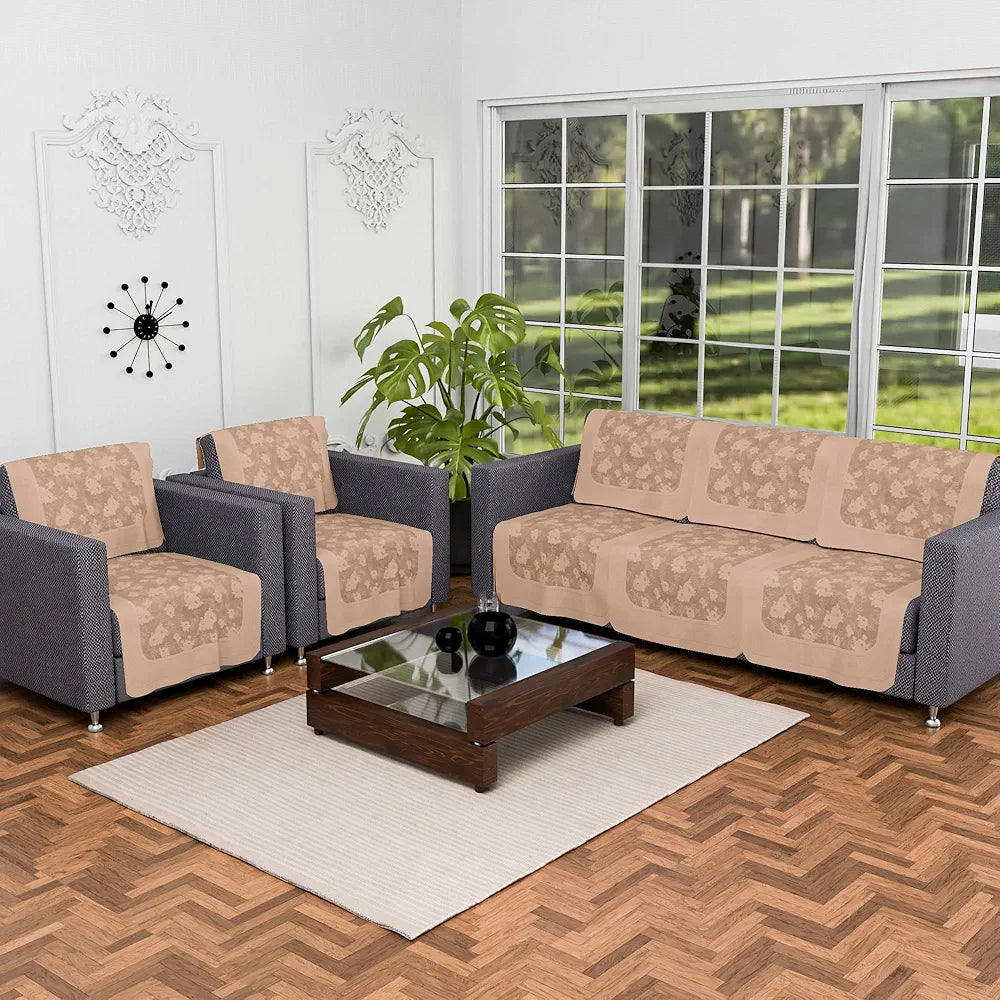 Kuber Industries Set of 10 Net Anti-Skid Sofa Cover 5-Seater Self Net Hawaii Camel Brown