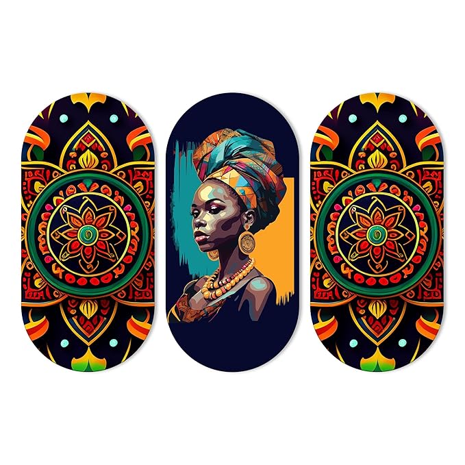 Artvibes African Lady and Mandala Pattern Wooden Wall Hanger for Home | Artworks | Set of 3