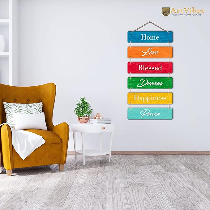 Artvibes Decorative Wall Hanging Wooden Art Decoration Item for Living Room | Quotes Decor Painting | Set of 6