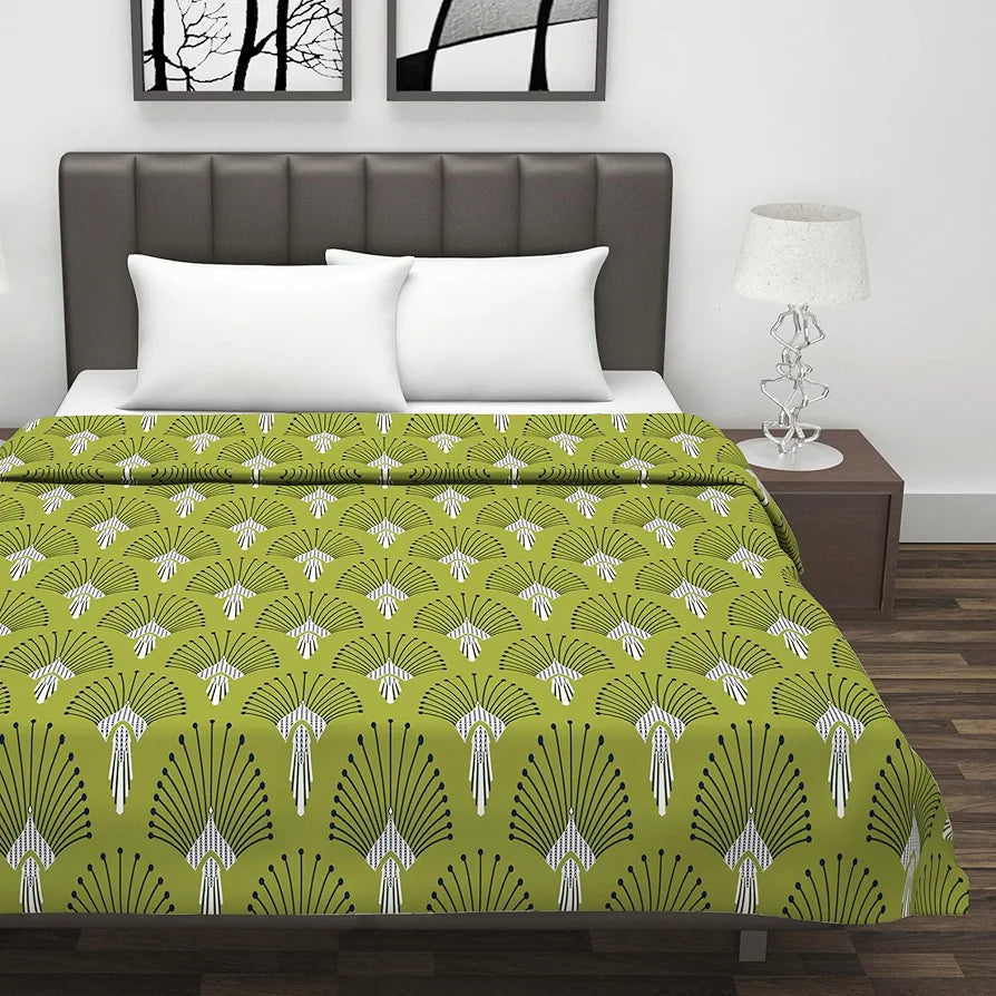 Divine Casa Glace Cotton Double Bed Dohar Lightweight & Breathable AC Blanket Colour Olive Green & Blue