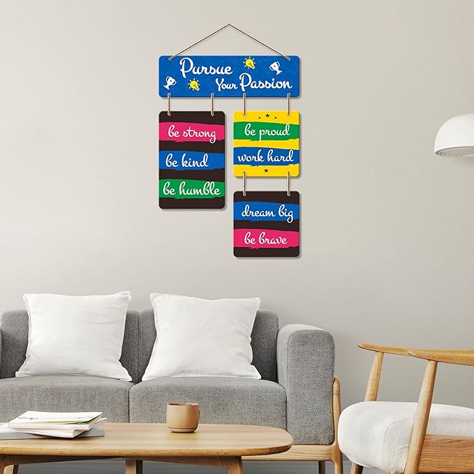 Artvibes Pursue Your Passion Decorative Wall Art Mdf Wooden Wall Hanger for Living Room | Quotes Decor Items