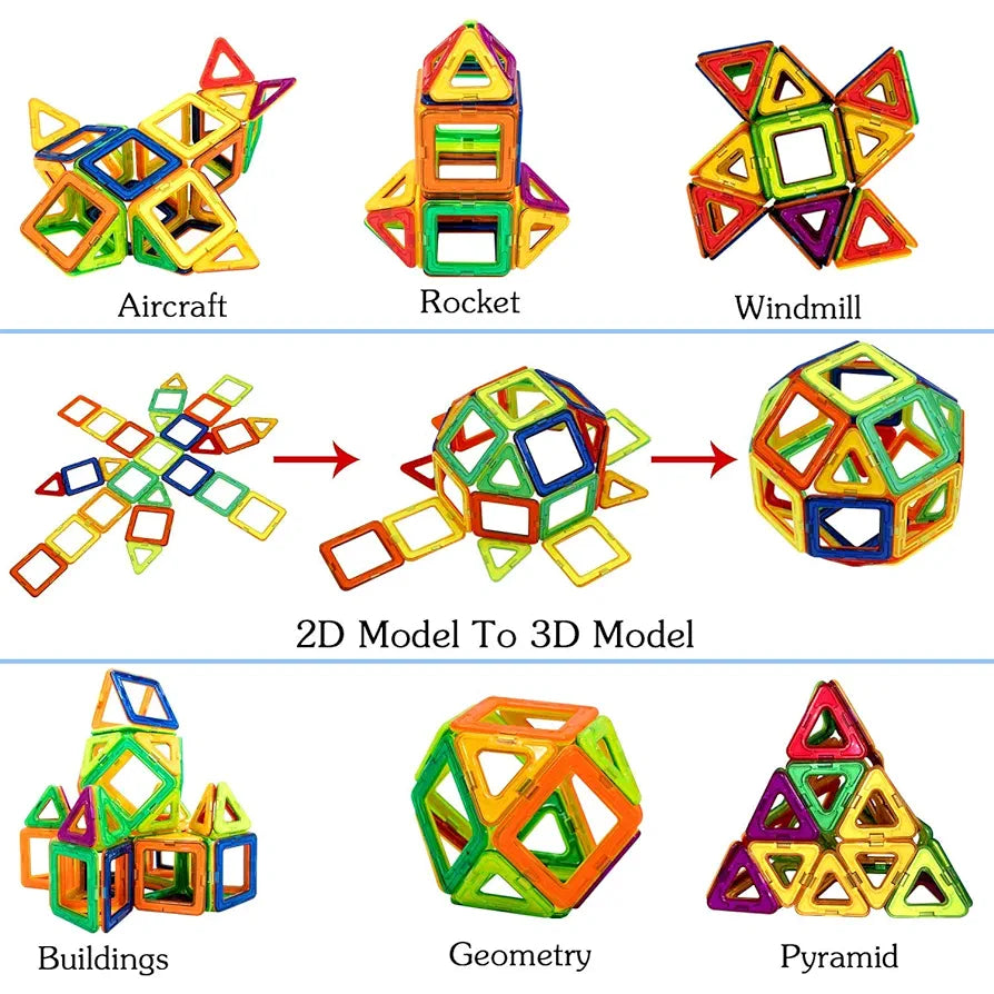 Trinkets & More-3D Premium Magnetic Magna Blocks  Toys Building Tiles Stacking Set Magical Construction Game Puzzle Stem With Storage Box.,Multi