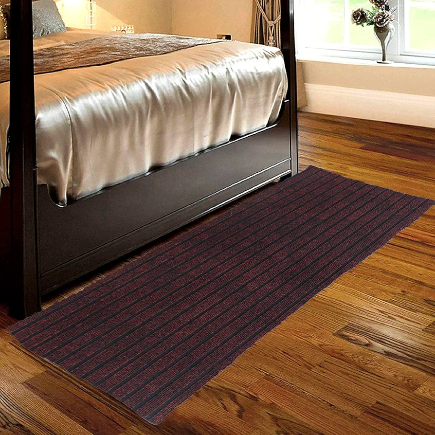 Kuber Industries Microfiber Striped Design Solid Anti-Skid Bedside Runner & Carpet for Living Room