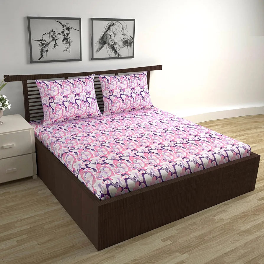 Divine Casa 144 TC Pure Cotton Double Bed Bedsheet with 2 Pillow Covers Orchid Bloom Colour Purple Pink