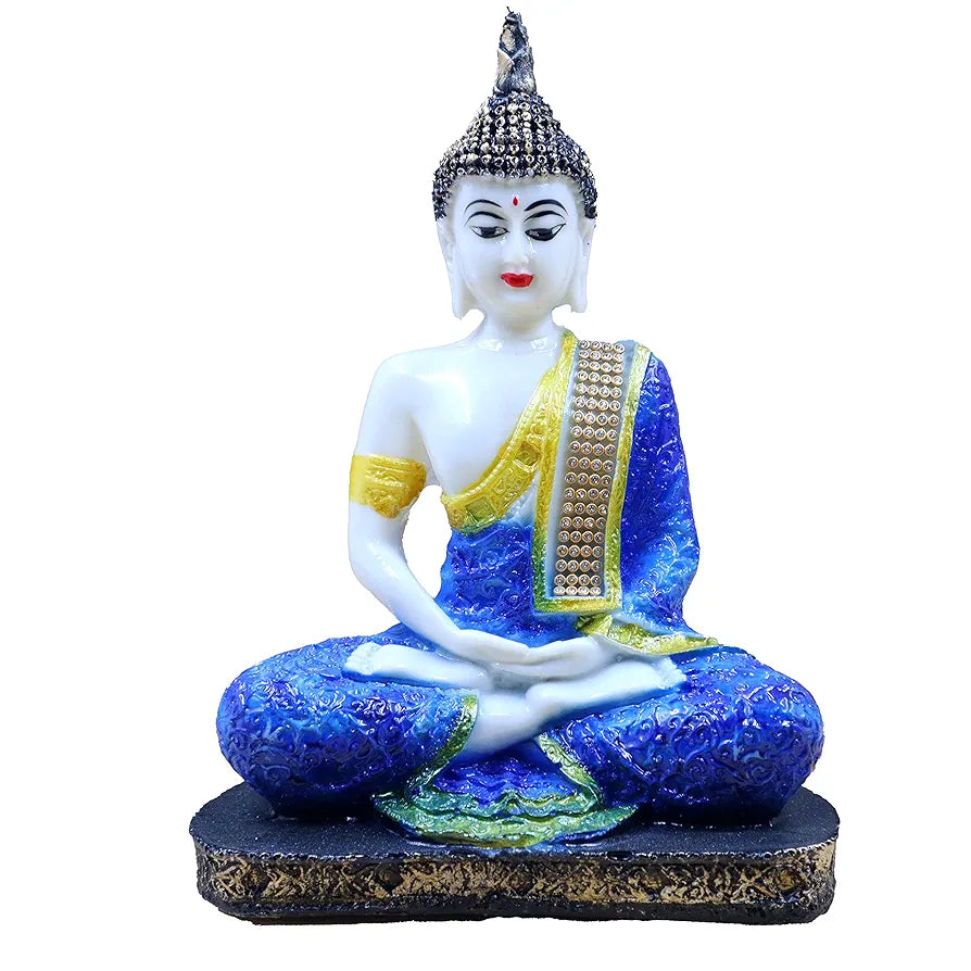 Jaipur Ace Meditating Buddha Polyresin Idol Showpiece White Blue Sitting Buddha