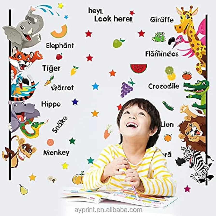 Jaamso Royals Multicolor Cartoon Animals Wall Sticker Waterproof and Removable Cartoon Animals Wall Sticker