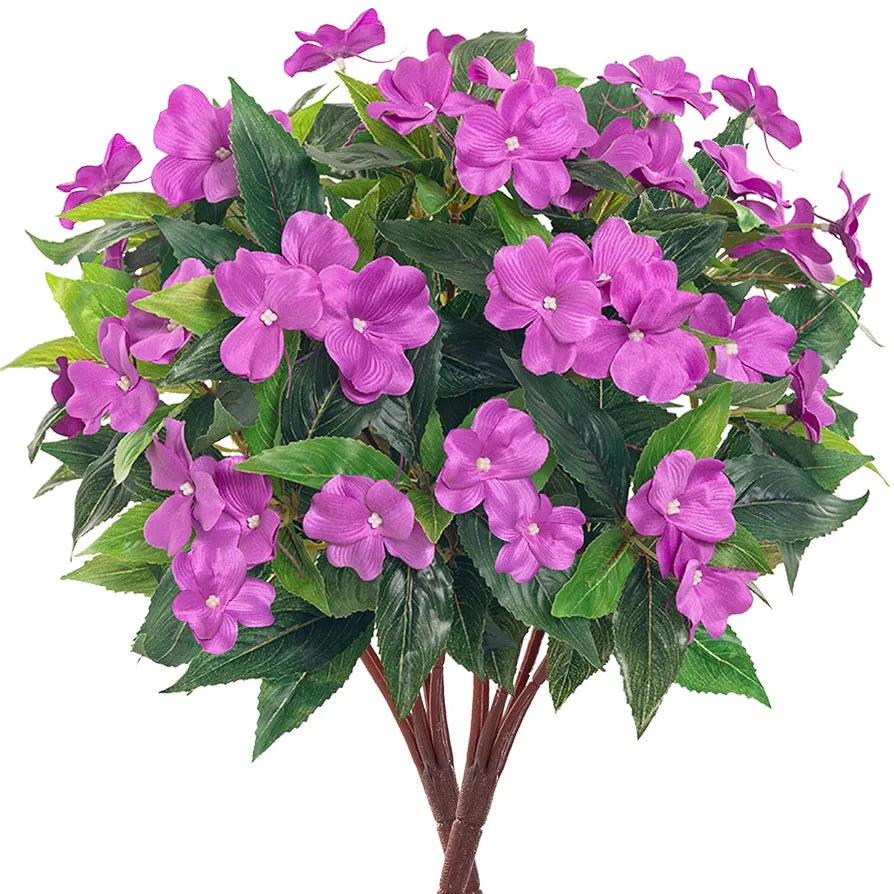2 Pieces Artificial Flower Impatiens for Balcony Garden Bonsai Decoration Purple-2