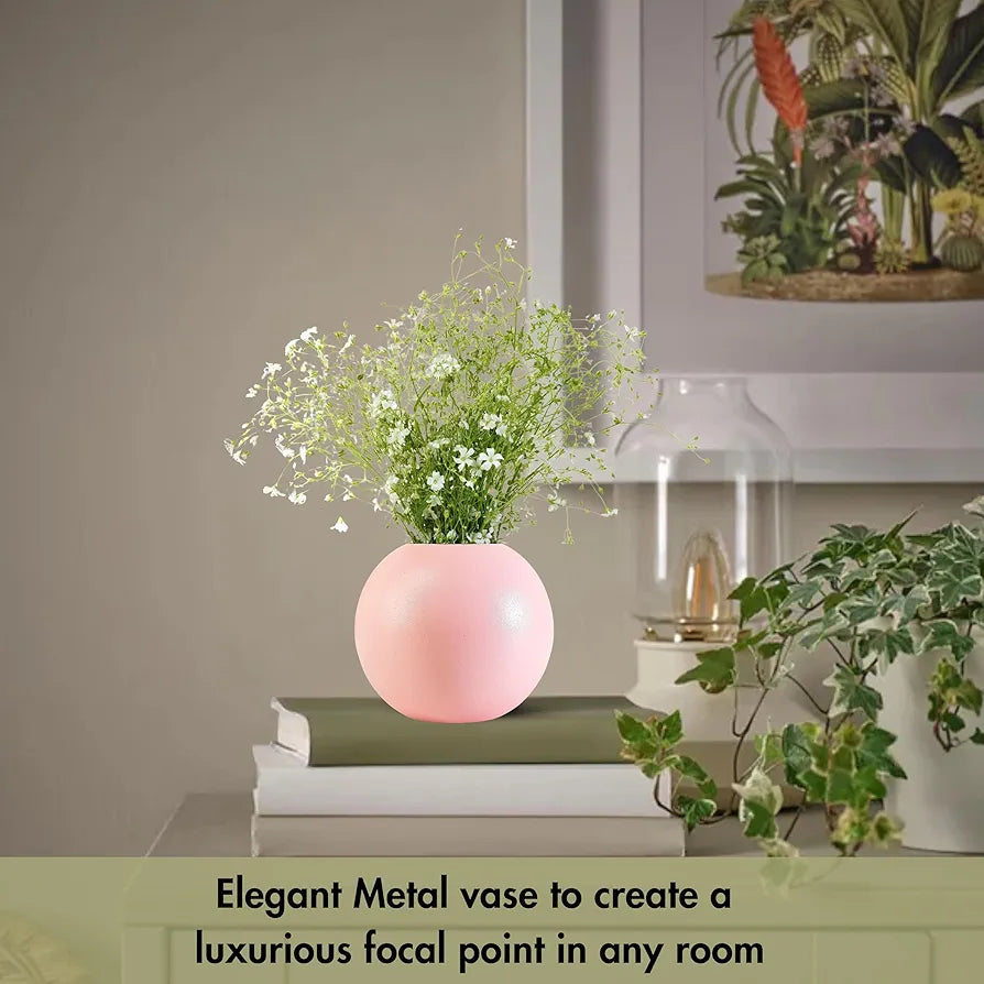 Behoma Metal Ball Round Vase Pink Small Flowers not Included