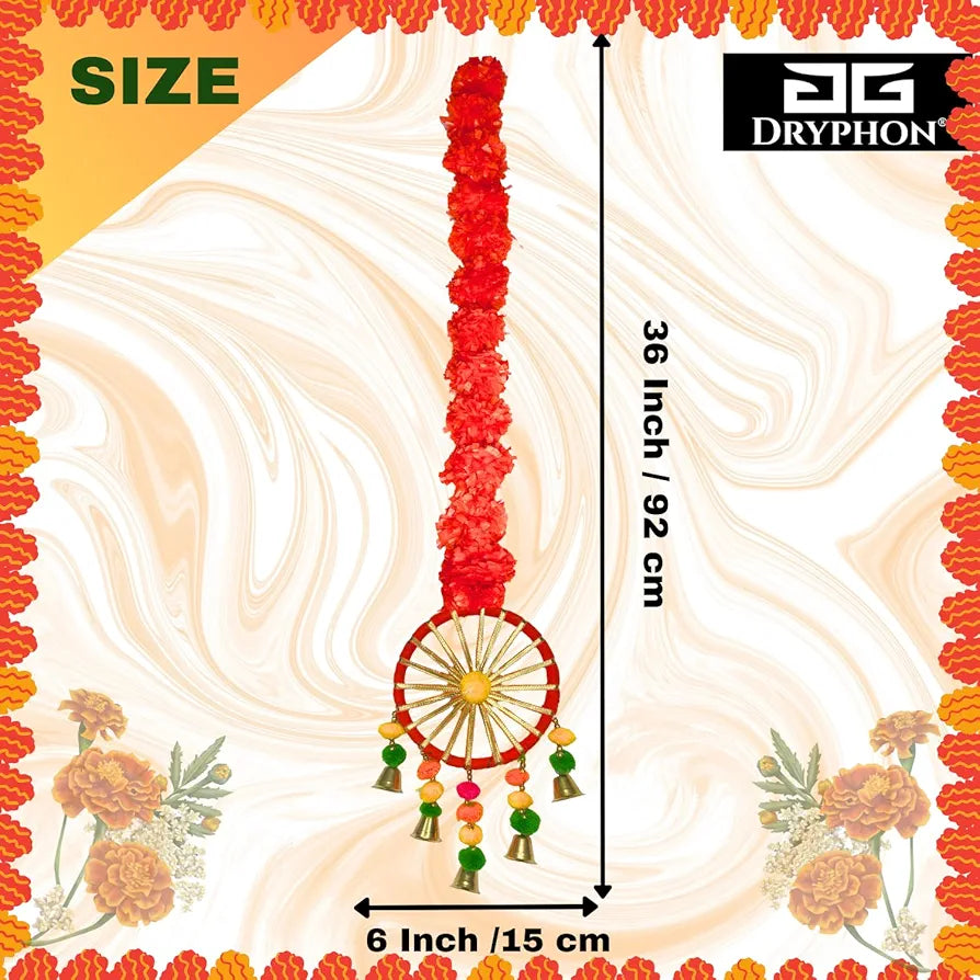 Artificial Marigold Flowers for Decoration with Pom Pom Ring Bell Hanging Orange