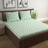 Divine Casa Double Size Bedsheet for Double Bed 144 TC Pure Cotton Queen Size with 2 Pillow Covers Floral Colour Green Blue
