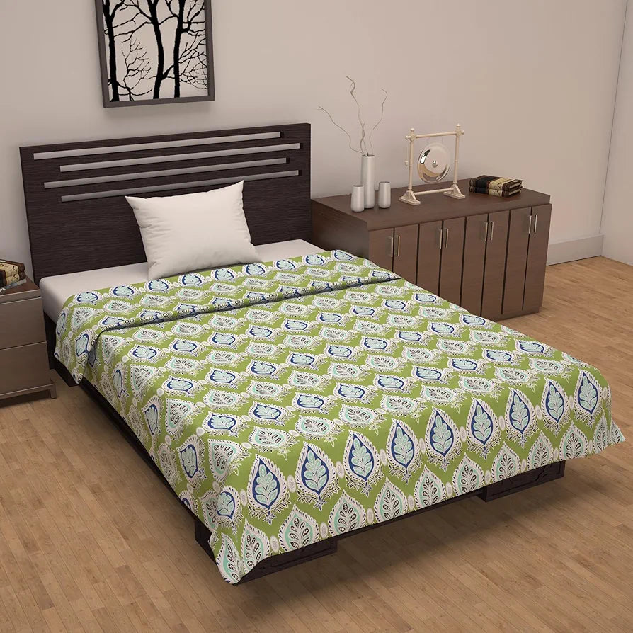 Divine Casa Floret 100% Cotton Single Dohar 120 GSM Soft & Lightweight Throw Blanket Colour Palm Green