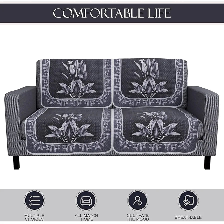 Kuber Industries Set of 6 Net Durable 2+1 Seater Sofa Covers Leaf Dark Grey & Lilac
