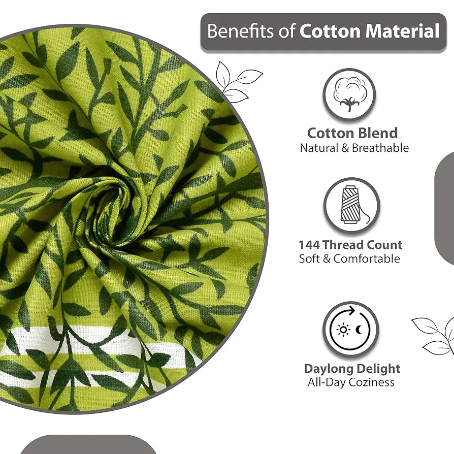 Divine Casa 144 TC 100% Cotton Double Bedsheet with 2 Pillow Covers Floral Pattern Colour Tree Green