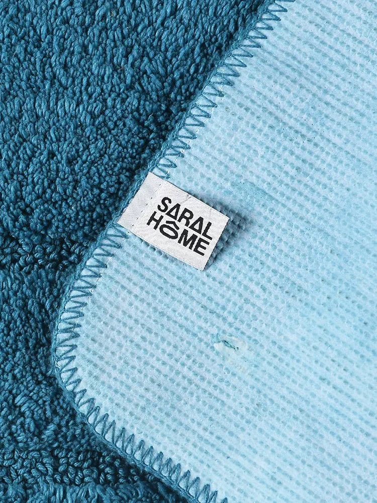 Saral Home Easy Living Cotton Anti Slip Rectangular Bathmat Set With Contour Colour Turq