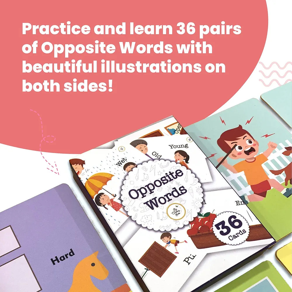 The Curious Bees - Opposite Words Flash Cards | 36 Laminated Cards | Age Group: 2-6 Years | Ideal for Early Learning at Home, Pre School and as a Fun Education Activity