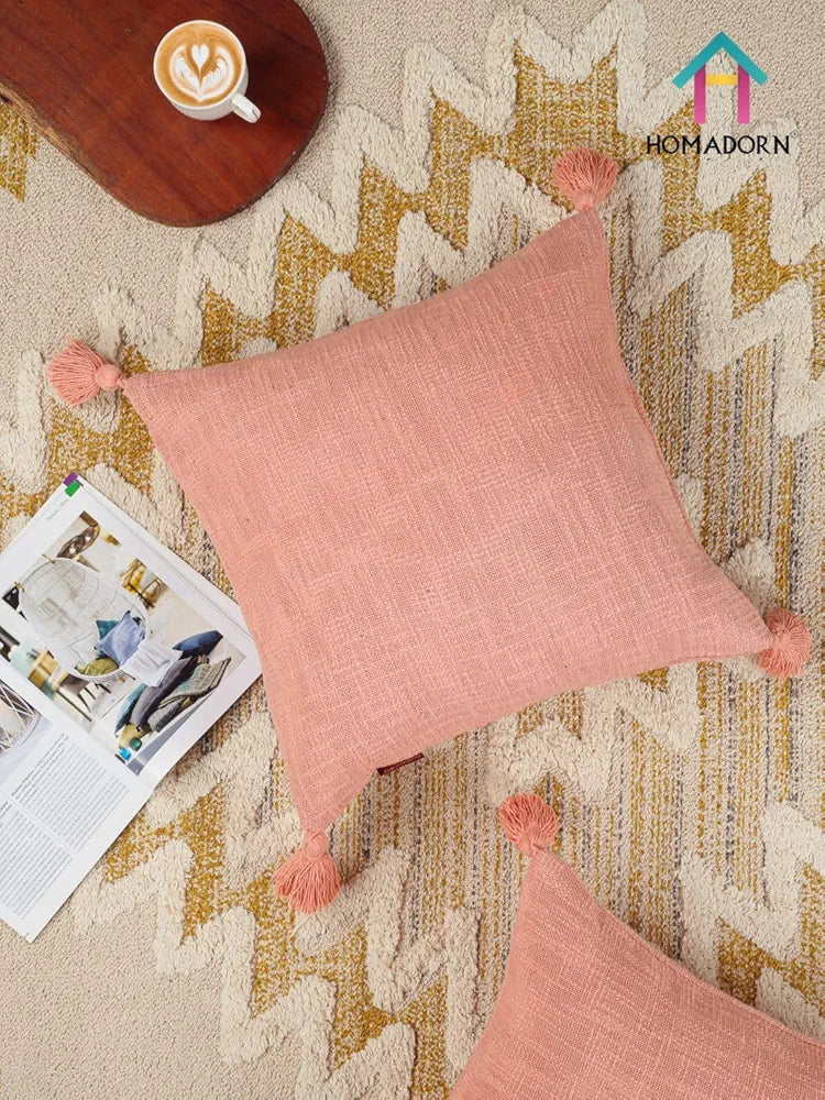 Homadorn Luxury Cotton Handmade Decorative Boho Throw Pillow Covers Peach