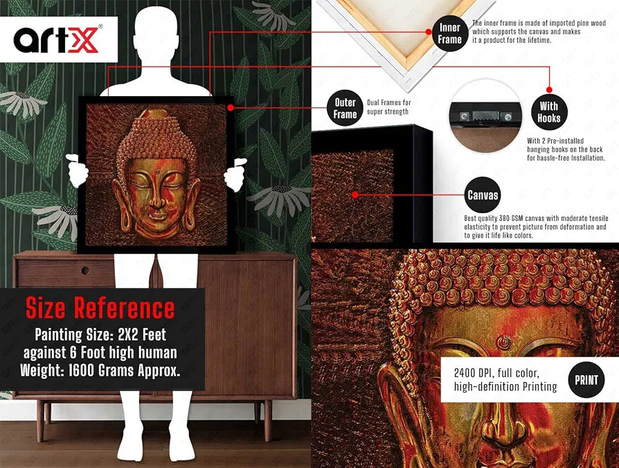 ArtX Golden Buddha Big Canvas Painting For Living Room With Frame