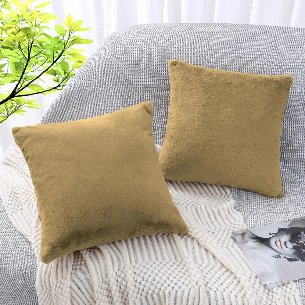 Luxe Home Cushion Cover Duble Side Rabbit Fur Plain Design Covers Set of 2 for Sofa Colour Anti Gold