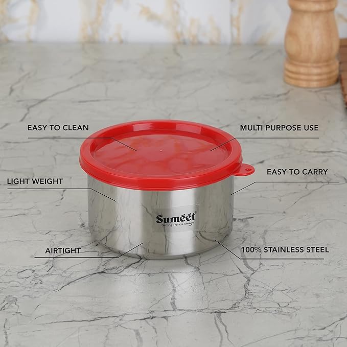 Sumeet Stainless Steel Airtight & Leak Proof Food Storage Container 400 ml & 650 ml 2PC Silver