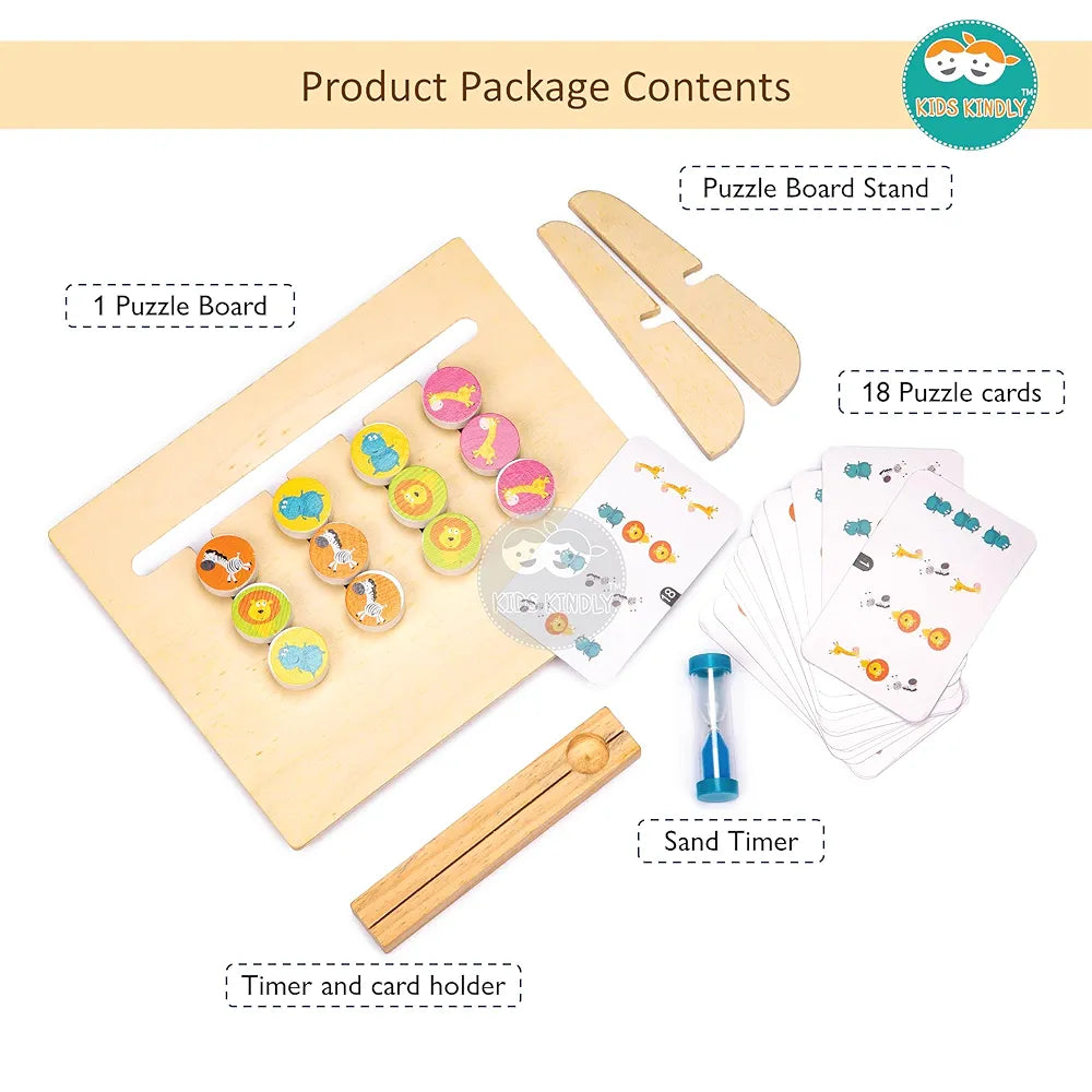 KIDS KINDLY Wooden Colours & Animals - Stacking & Sorting Game, Monteszori Jigsaw Puzzle Toys for Kids, Knob Board Game with Cards & Sand Timer, Birthday Gifts for Boys & Girls, Age 3+ Years