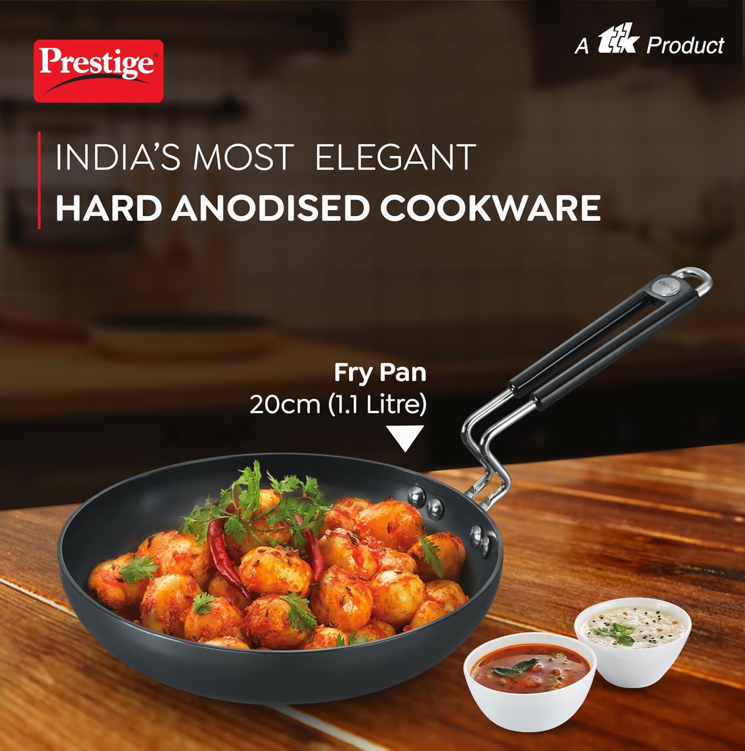 Prestige Aluminium Hard Anodised Fry Pan 20cm (Black)