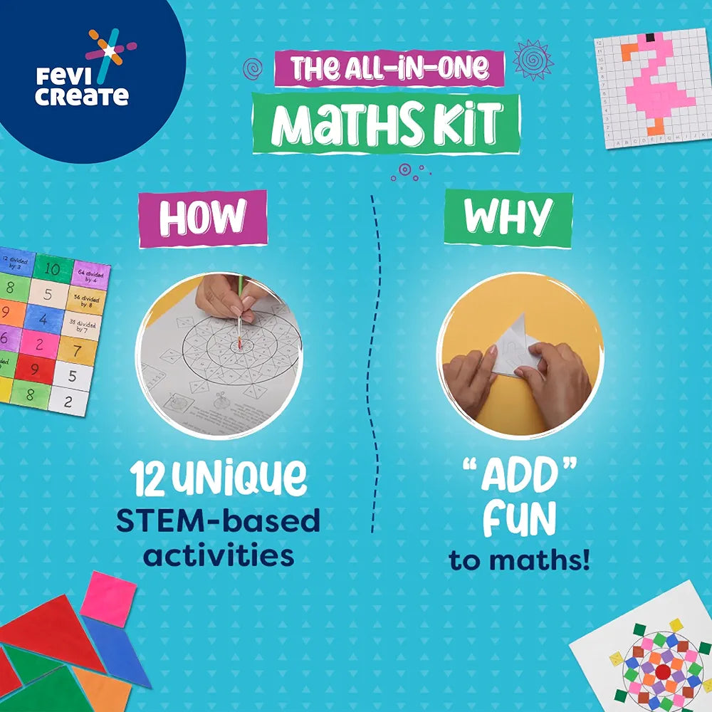 Fevicreate Artastic Maths Craft Kit | Project Book with 12 Educational Activities, Colours, Craft Supplies | Fun Way to Boost Child's Learning | by Fevicol | Return Gift for Kids Age 8+ Years