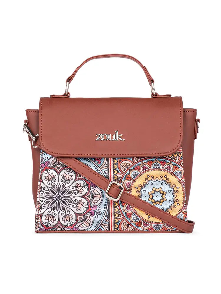 Zouk Statement Jute Sling Bag With Handle For Women's Girls Ladies