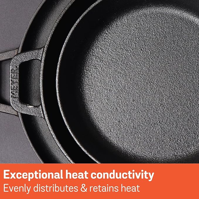 Meyer Pre-Seasoned Cast Iron Frypan Cast Iron Skillet |Induction Frying Pan 26cm Black