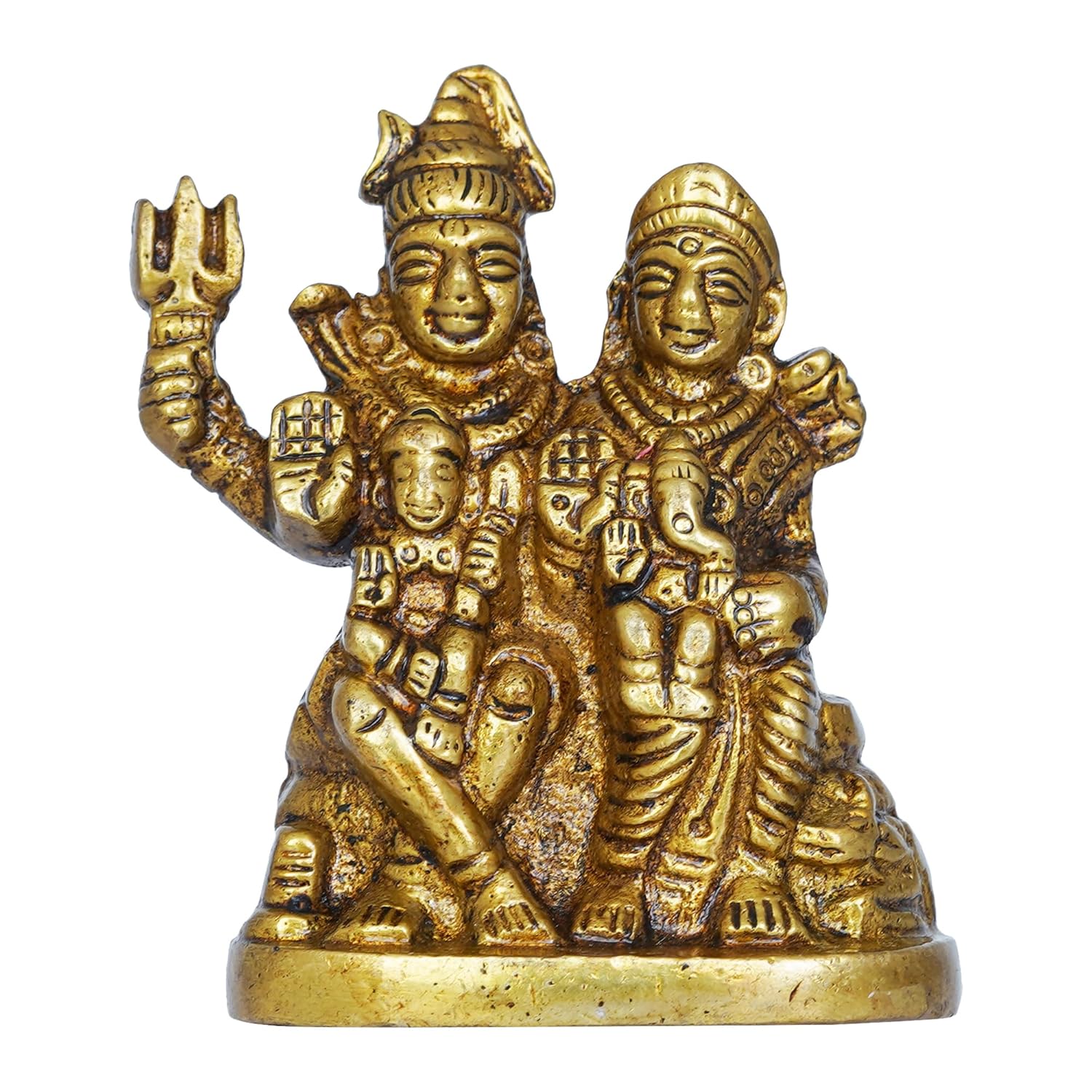 Ecraftindia Golden Brass Shiv Parivar Murti Idol | Lord Shiva, Parvati, Ganesha, Kartikeya Statue for Home Temple