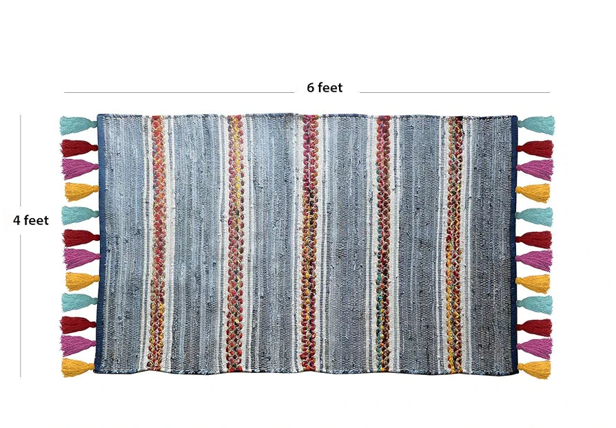 The Home Talk Cotton Chindi Rug Denim Carpets for Living Room Hallway Bedroom Dining Room Denim Blue