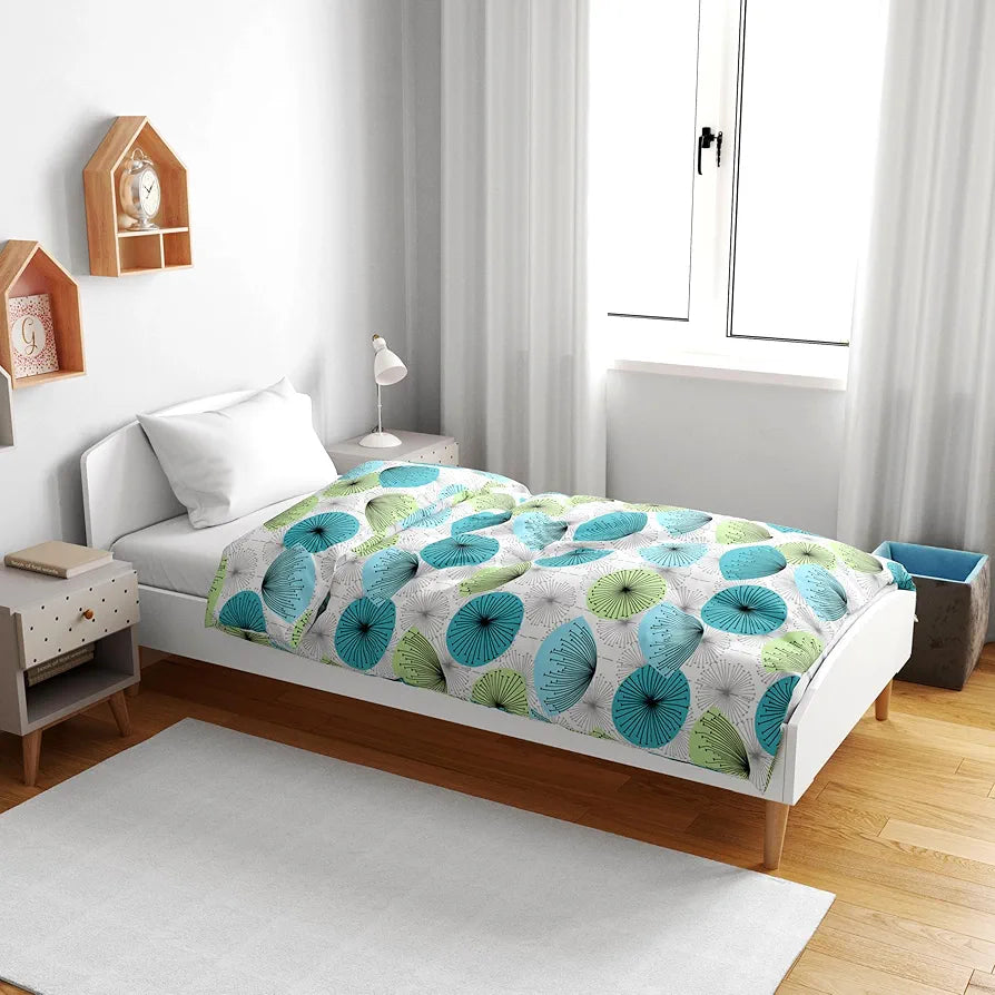 Divine Casa Floret 100% Cotton Single Kids Dohar 120 GSM Soft & Lightweight Throw Blanket Colour Aqua