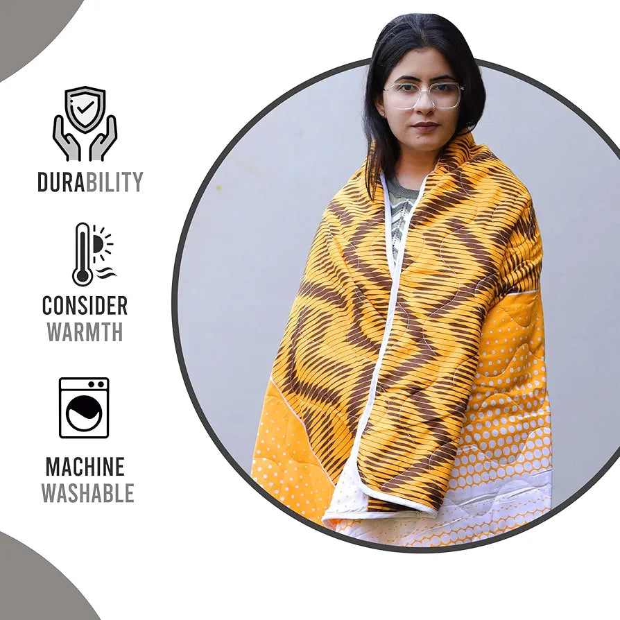 Divine Casa 120 GSM Microfiber Single Bed Comforter Soft & Lightweight Reversible AC Blanket Colour Orange Chevron