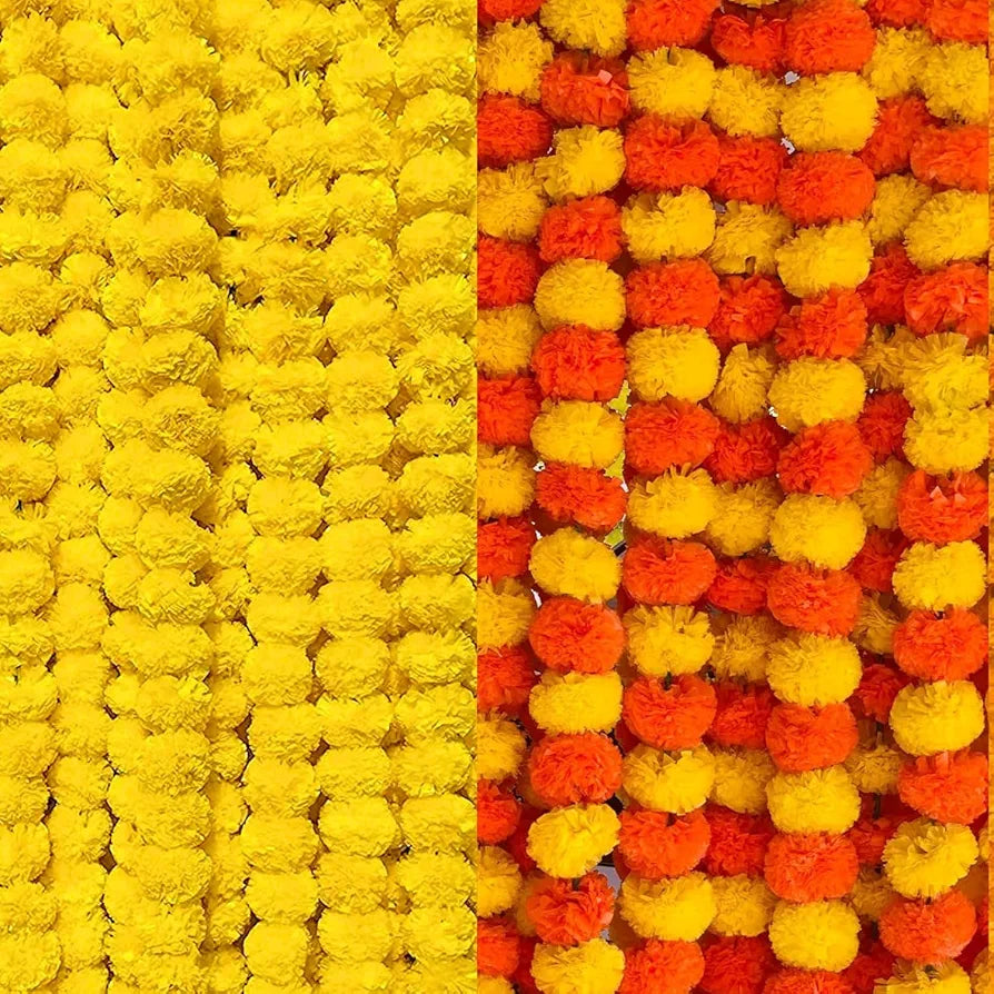 Artificial Flowers for Decoration Marigold Garlands Decoration Pack of 10 Yellow & Multicolor